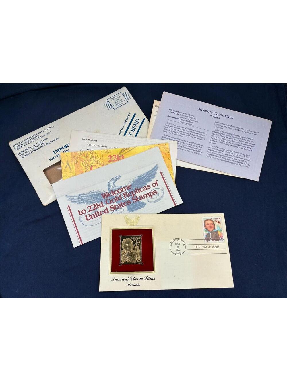 Wizard of Oz 22kt gold replica postage stamp